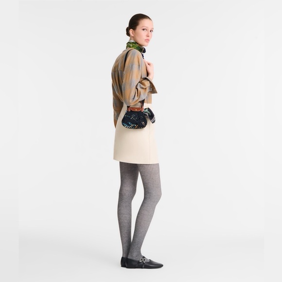 LE PLIAGE FILET XS MESH BAG Black Net Crossbody Bag with Brown Trim - Picture 2 of 4